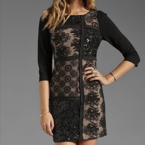 Tracy Reese Black Metallic Sequin Beaded Patchwork Cocktail Dress